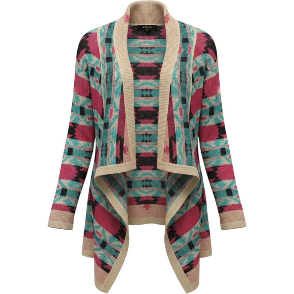 B Sharp Womens Southwestern Geometric Open Front Waterfall Cardigan Sweater Sm